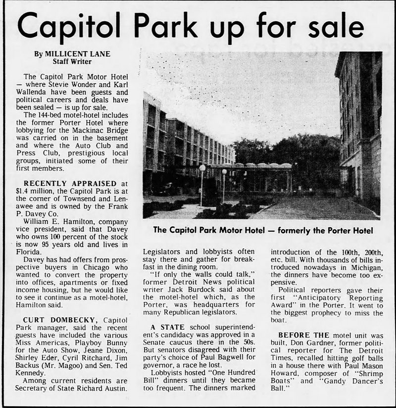 Capitol Park Motor Hotel - Apr 3 1978 Article